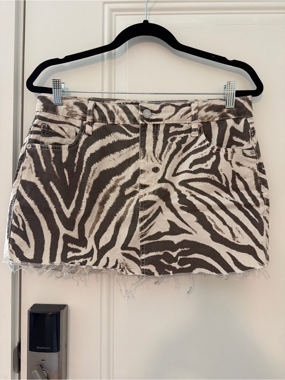 No Boundaries Zebra Print Denim Mini Skirt